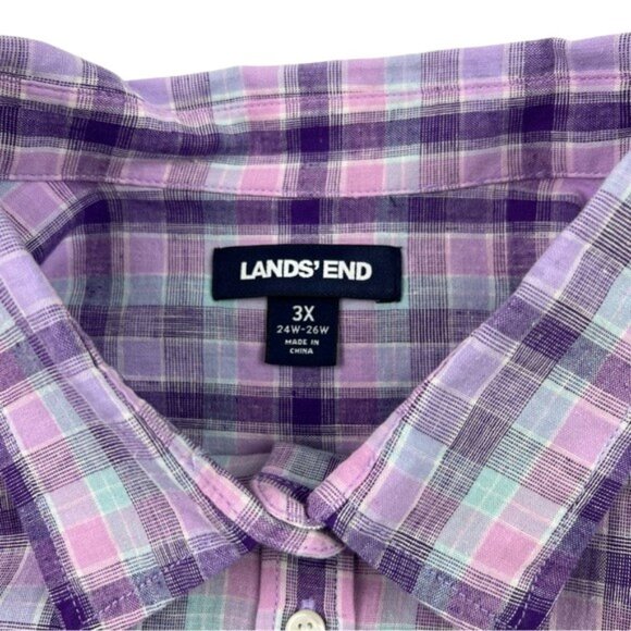 Lands’ End Button Down Shirt Womens Size 3XL Plaid Purple Pink Blue Teal - Picture 4 of 7